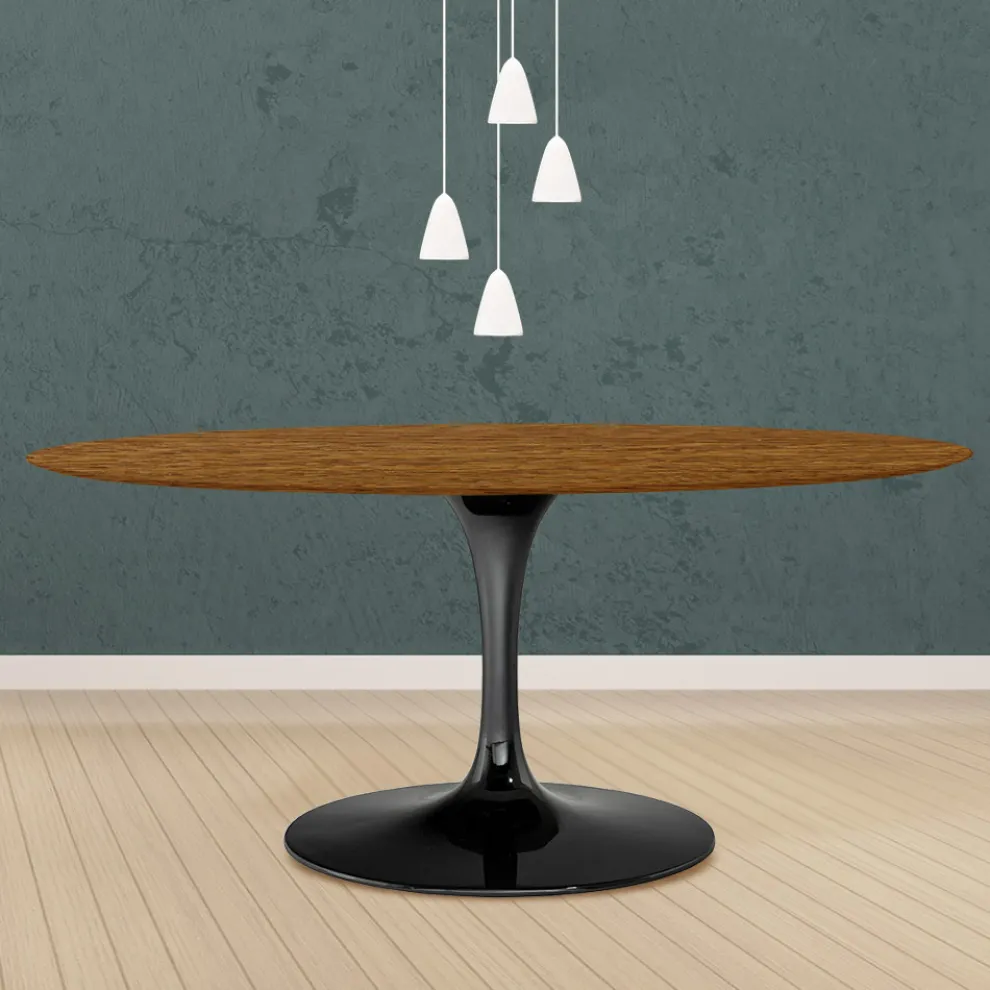 Eero Saarinen Tulpentisch H 74 Oval aus heller, nussbaumfarben gebeizter Eiche Made in Italy - Scharlachrot