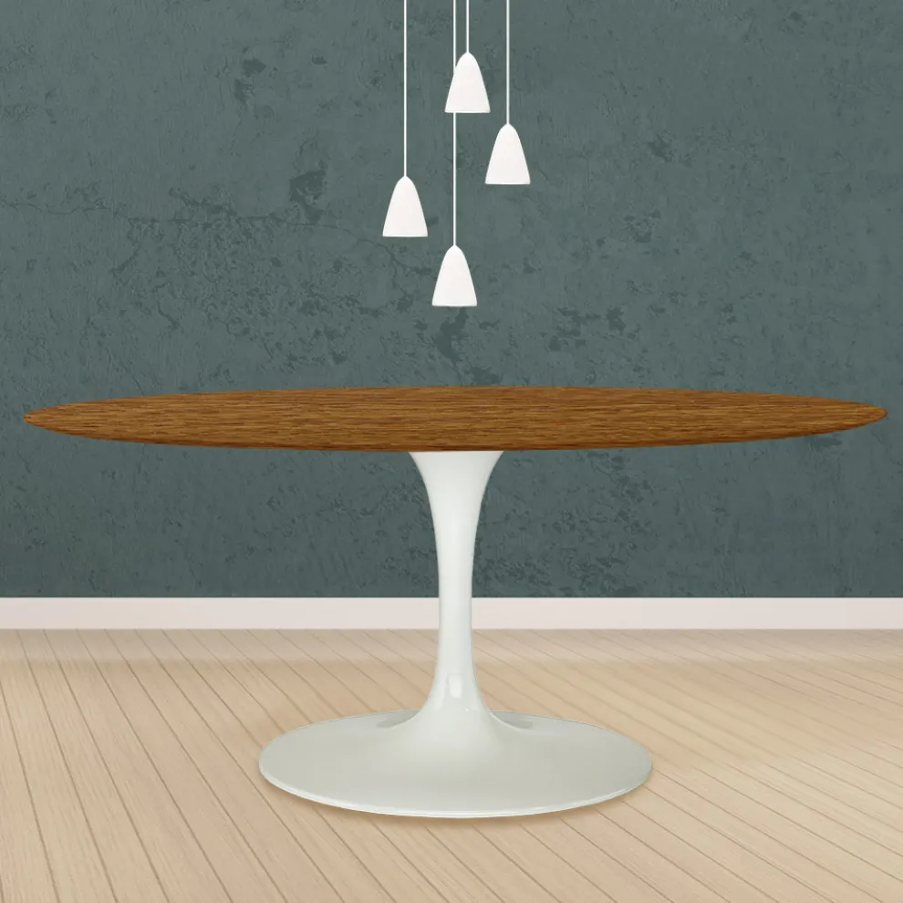 Eero Saarinen Tulpentisch H 74 Oval aus heller, nussbaumfarben gebeizter Eiche Made in Italy - Scharlachrot