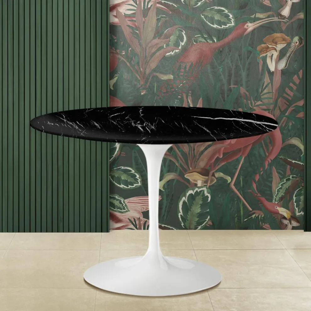 Eero Saarinen Tulpentisch H 74 mit schwarzer Marquinia-Marmorplatte Made in Italy - Scharlachrot