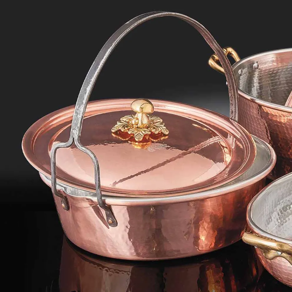 Handverzinnte Kupferkasserolle, Deckel und gewölbter Griff 26 cm - MariaG