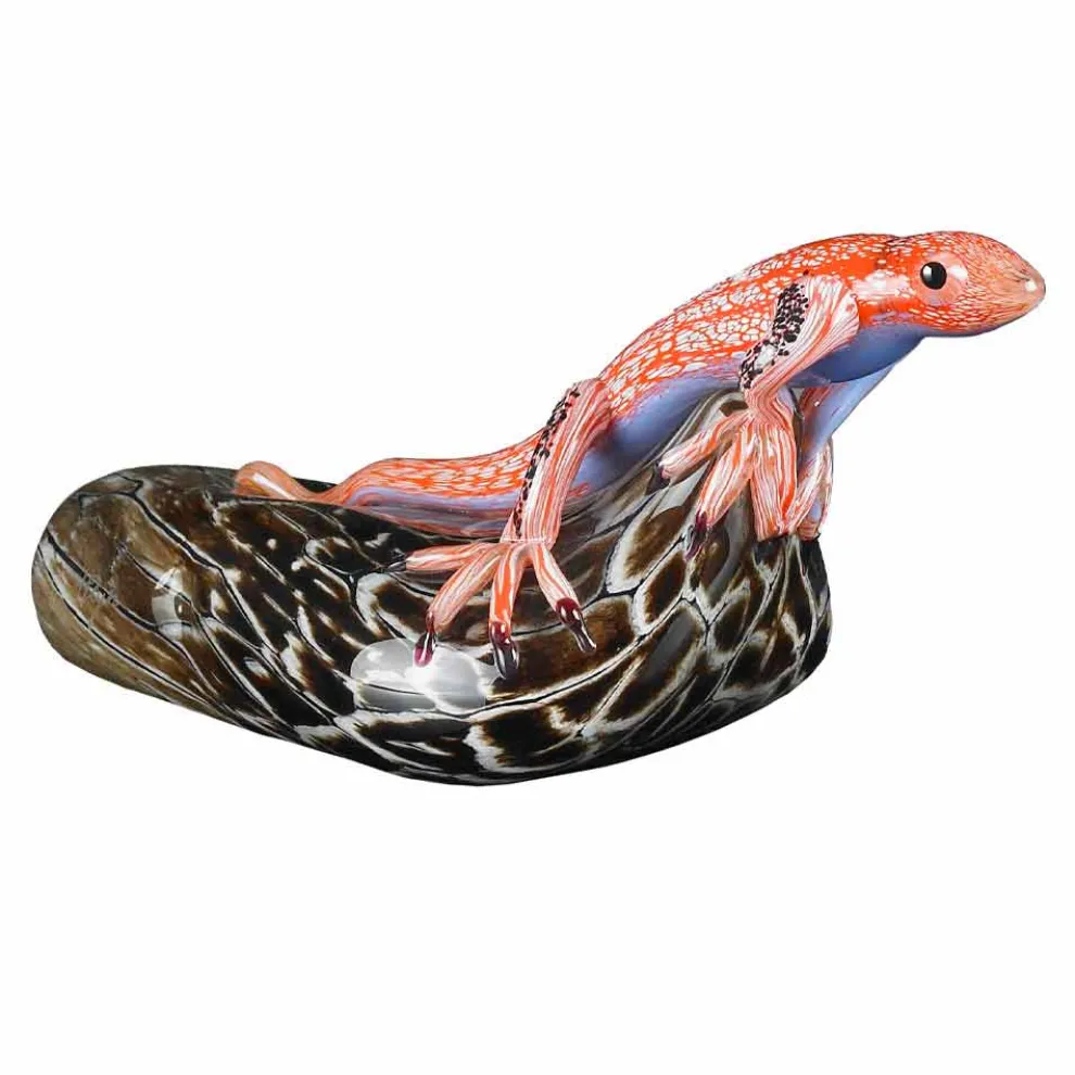 Eidechsenförmige Statue auf Stein aus farbigem Glas Made in Italy - Certola