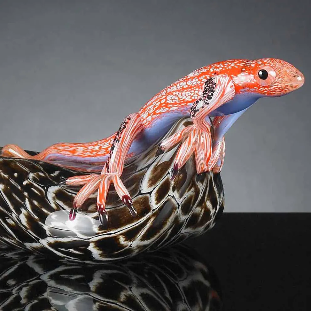Eidechsenförmige Statue auf Stein aus farbigem Glas Made in Italy - Certola