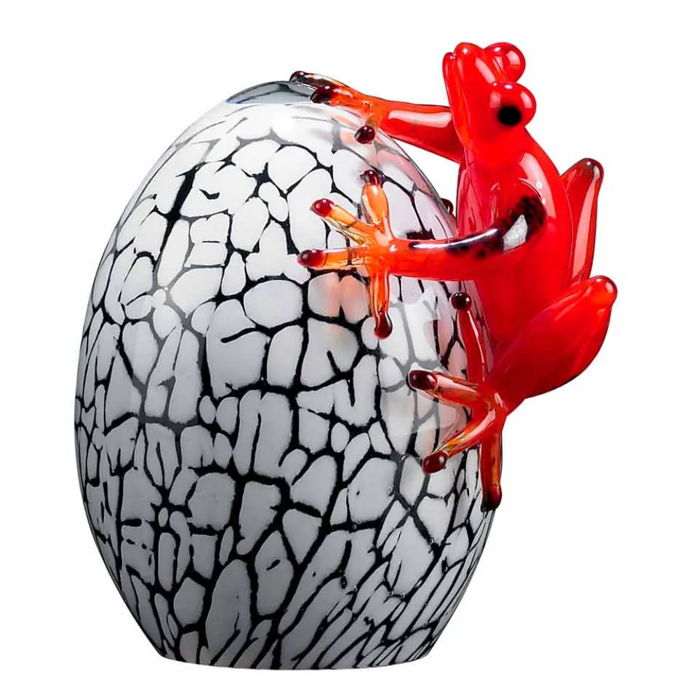 Eiförmige Statue mit Frosch aus farbigem Glas Made in Italy - Huevo