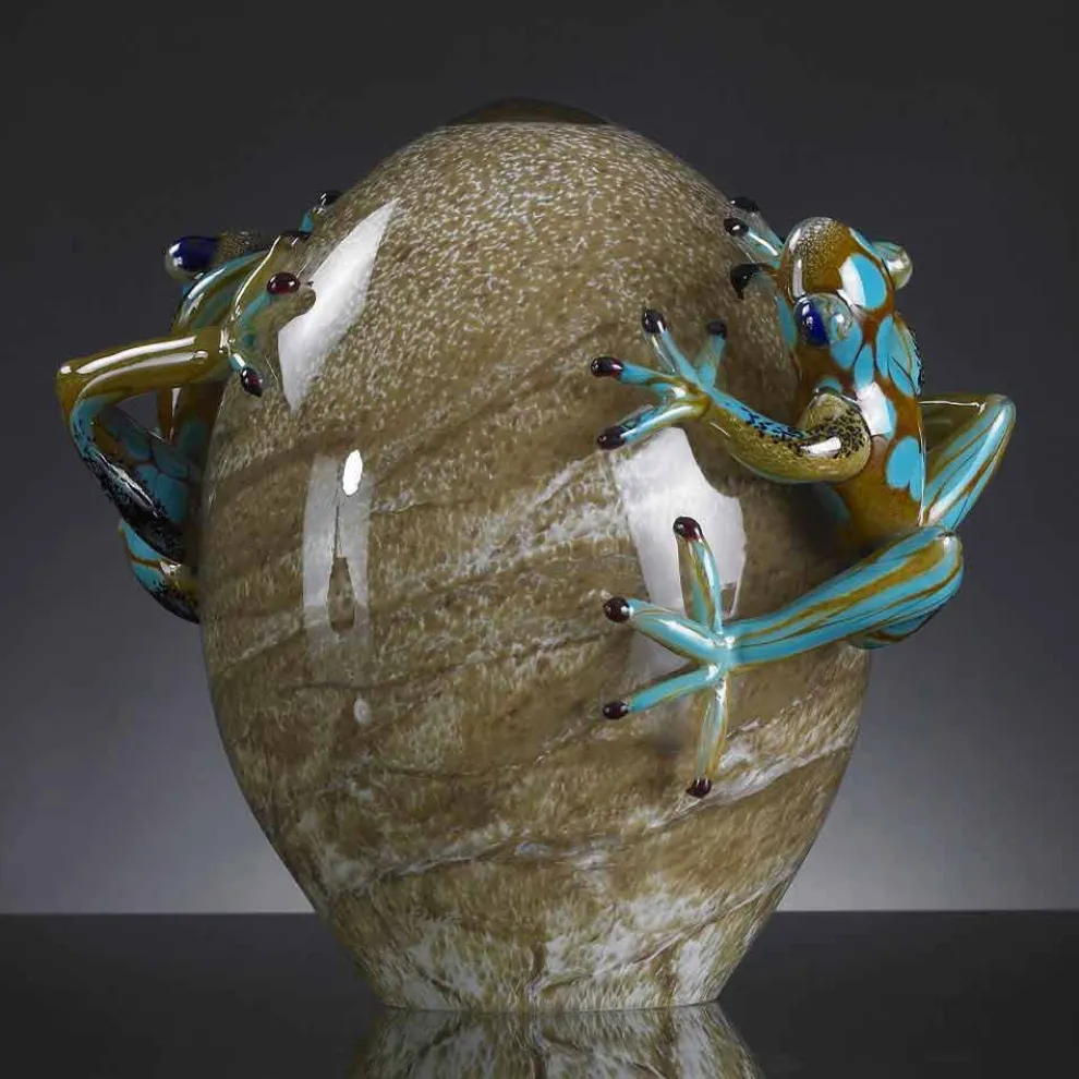 Eiförmiges Glasornament mit Fröschen Made in Italy - Huevo