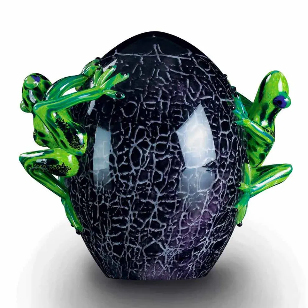 Eiförmiges Ornament mit Fröschen aus farbigem Glas Made in Italy - Huevo