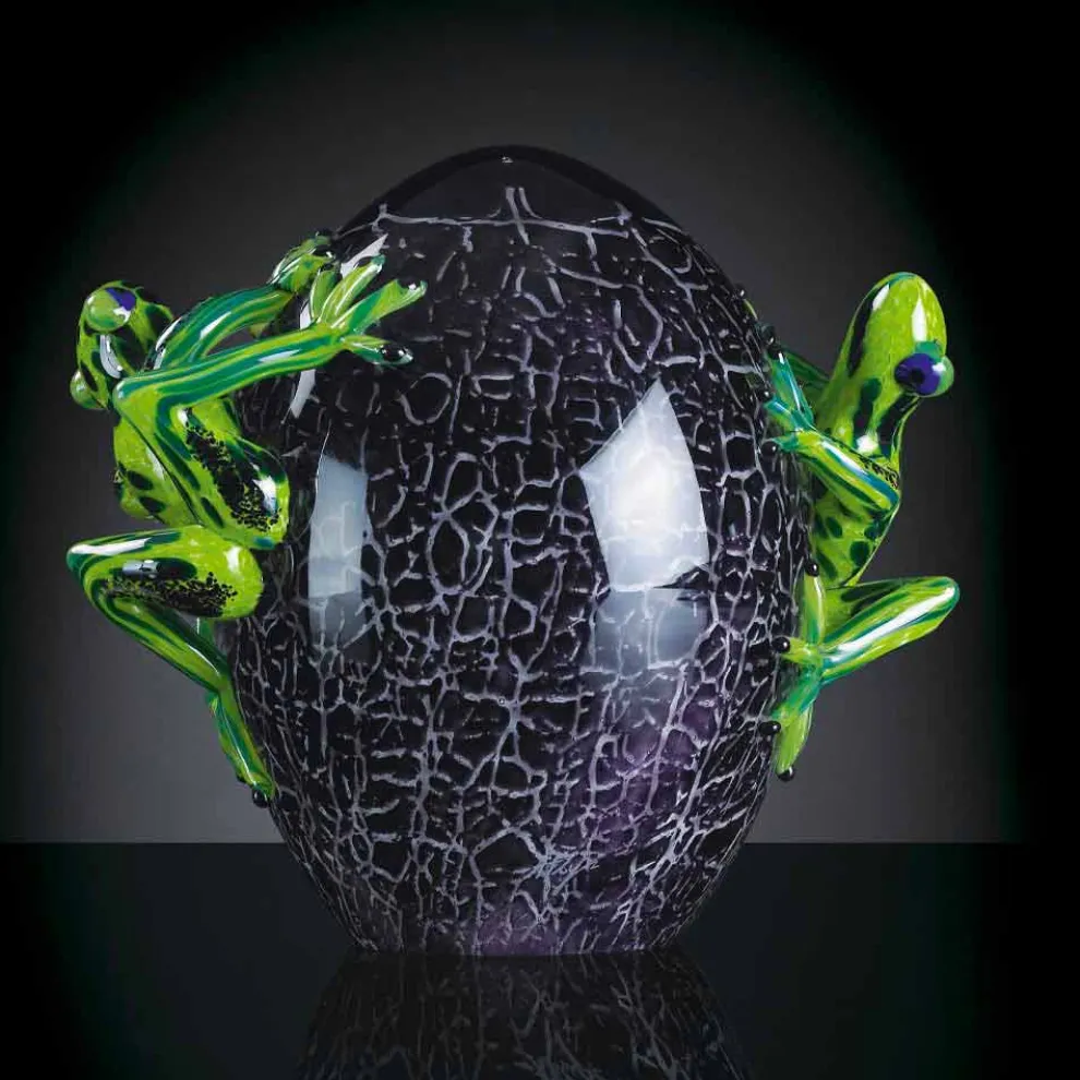 Eiförmiges Ornament mit Fröschen aus farbigem Glas Made in Italy - Huevo
