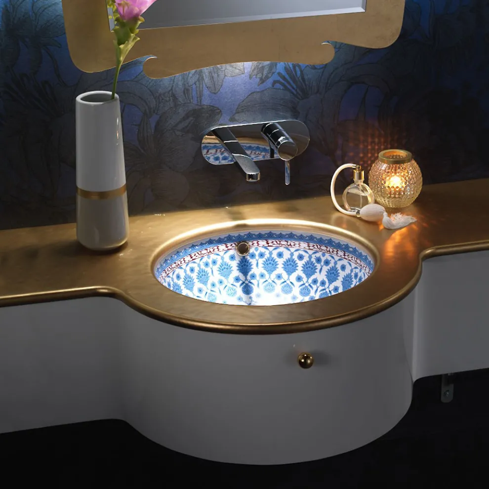 Einbauwaschbecken aus Schamotteton mit Marrakesch-Dekoration, hergestellt in Italien – Erioli