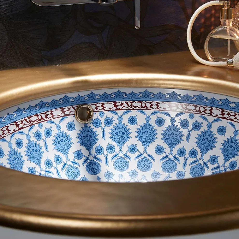 Einbauwaschbecken aus Schamotteton mit Marrakesch-Dekoration, hergestellt in Italien – Erioli