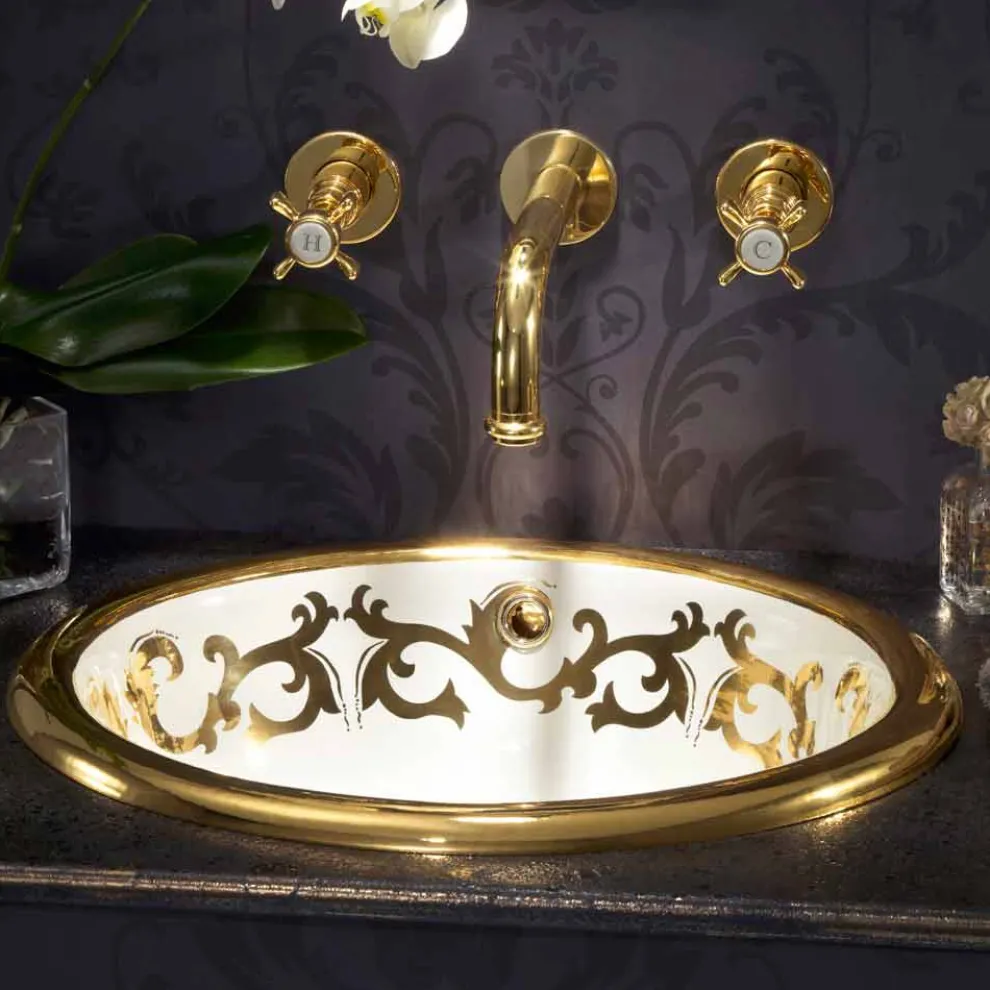 Einbauwaschbecken Deko aus Fire Clay und 24k Gold handgemacht, Otis