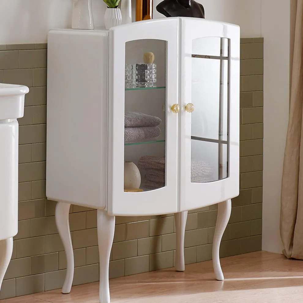 Einfarbige Badezimmervitrine mit 2 Türen und Glasböden – Candy