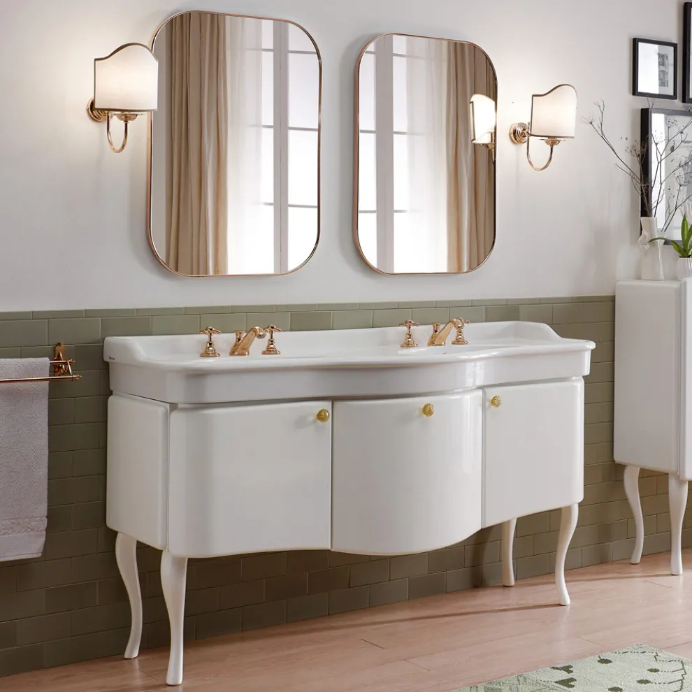 Einfarbiger Badezimmerschrank mit weißem Keramikwaschbecken – Candy