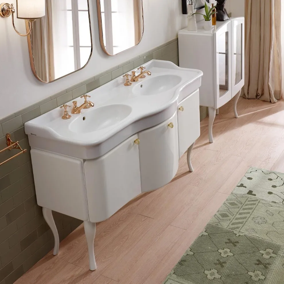 Einfarbiger Badezimmerschrank mit weißem Keramikwaschbecken – Candy