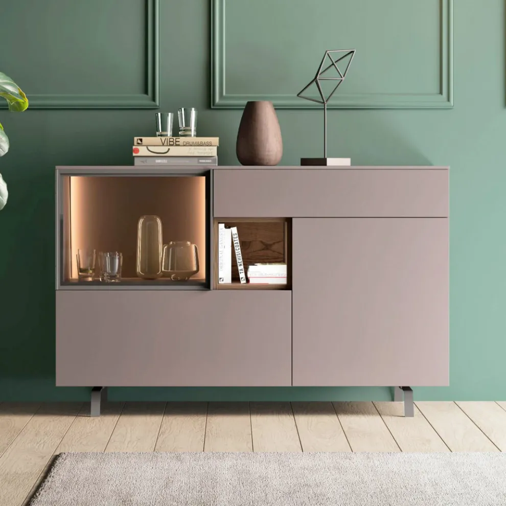 Eingangs- oder Wohnzimmer-Sideboard aus ökologischem Holz und Luxusglas - Bruno