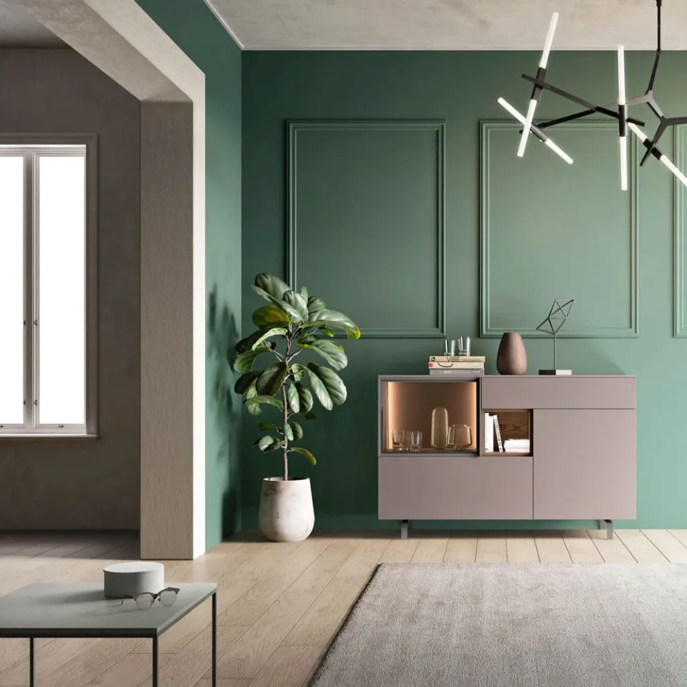 Eingangs- oder Wohnzimmer-Sideboard aus ökologischem Holz und Luxusglas - Bruno