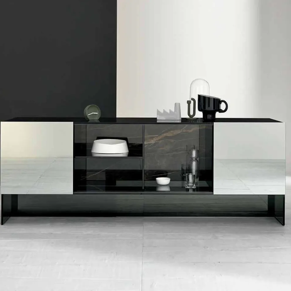 Eingangsdesign Sideboard mit 2 Türen aus Rauchglas Made in Italy - Scocca