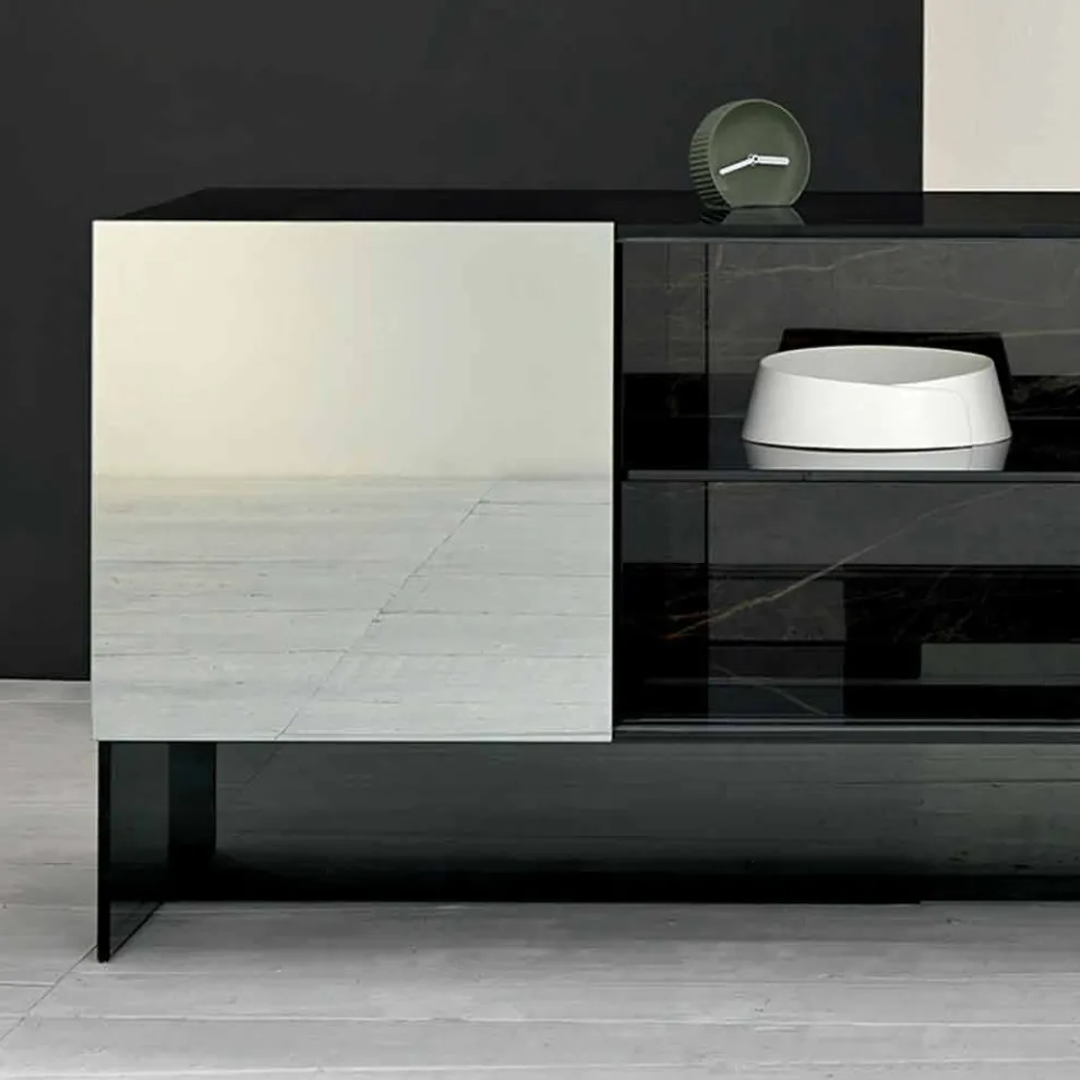 Eingangsdesign Sideboard mit 2 Türen aus Rauchglas Made in Italy - Scocca