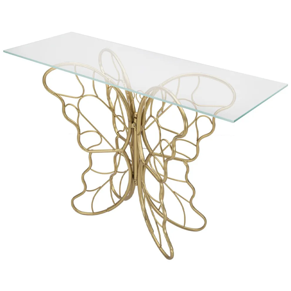 Eingangskonsole aus Goldeisen mit transparenter Glasplatte - Farella