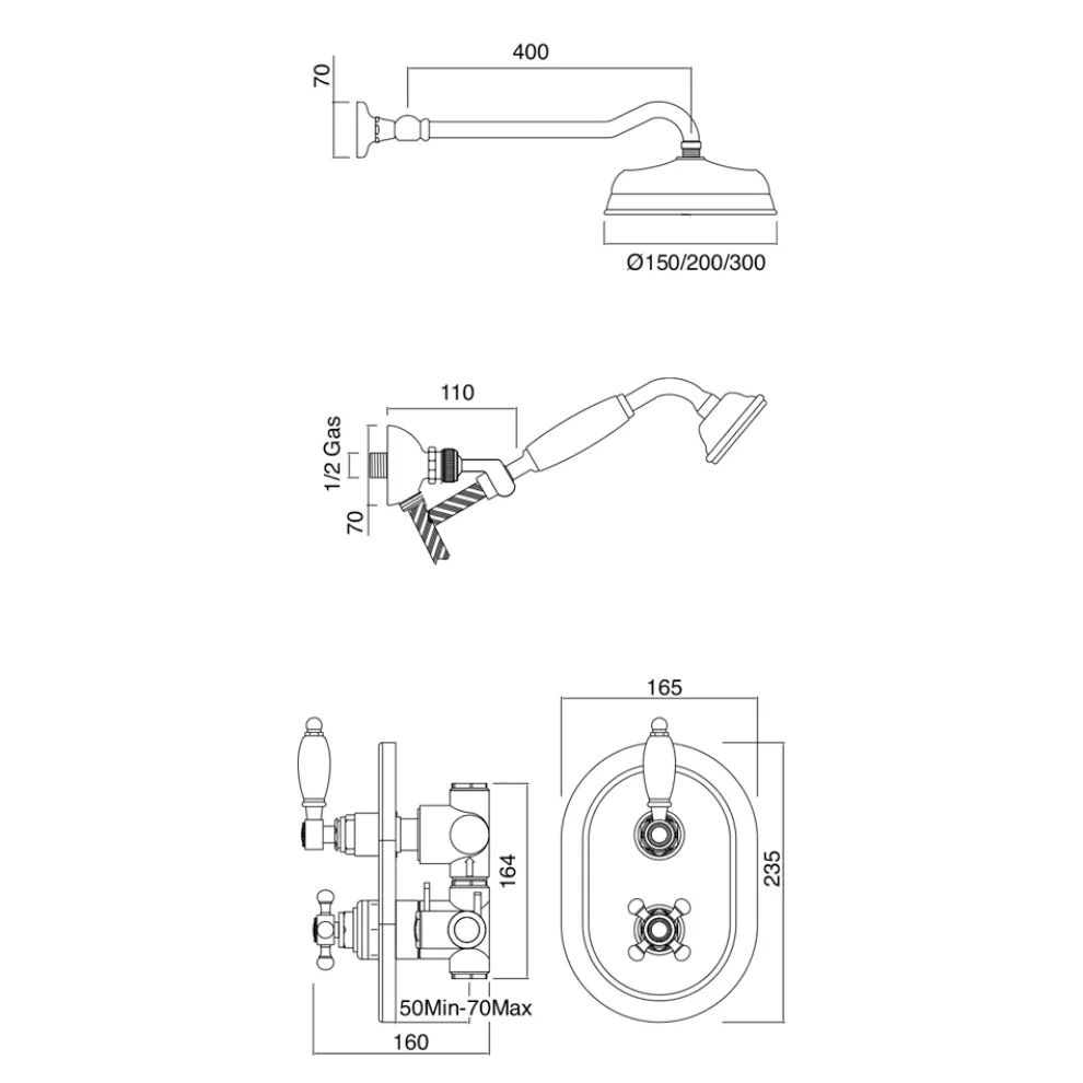Eingebaute Thermostatdusche mit Vintage-Design aus Messing Made in Italy - Elisea