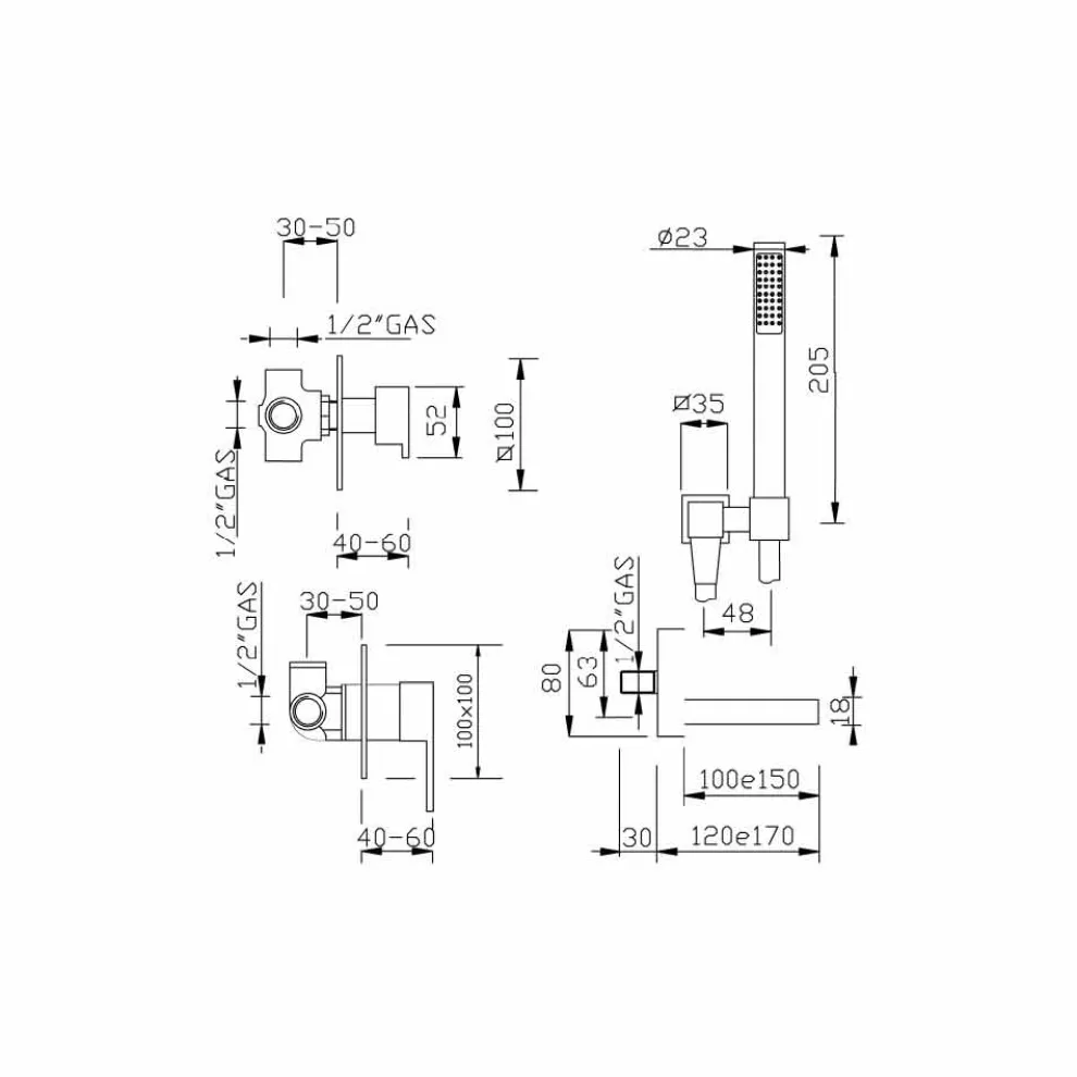 Eingebauter Bademischer mit Duschset Made in Italy - Bibo