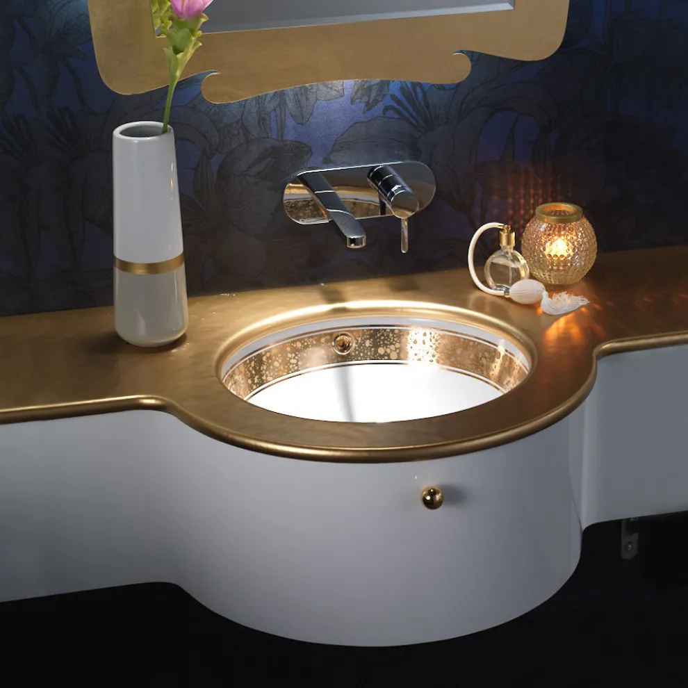 Eingebautes Badezimmerwaschbecken aus handgegossenem Schamott, hergestellt in Italien – Erioli