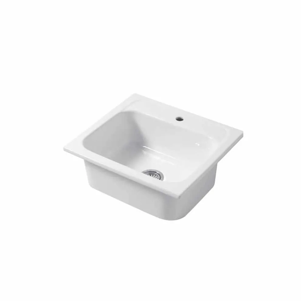 Einloch-Arbeitsplatte und Wandeinsatz aus farbigem Keramik-Capri