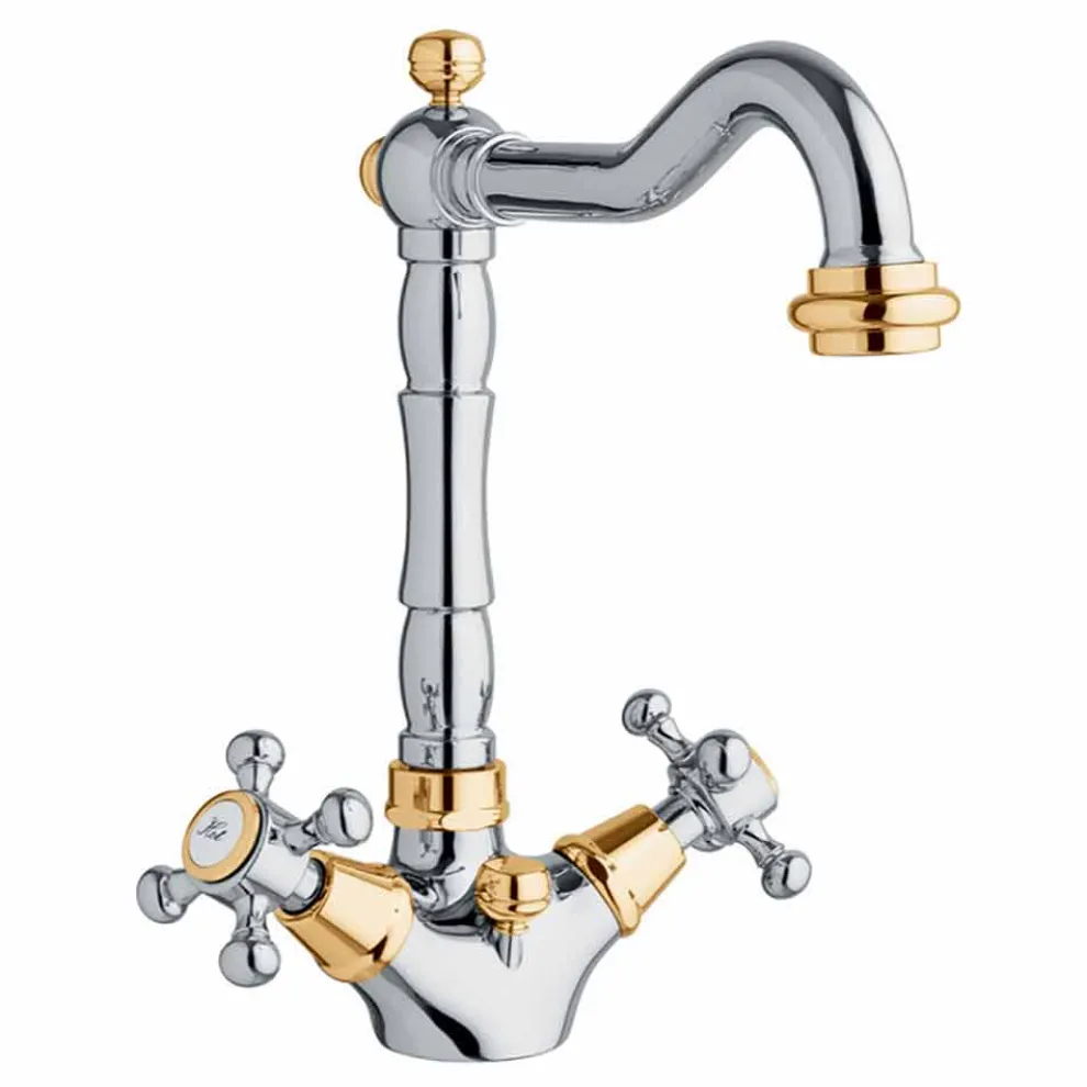 Einlochmischer im klassischen Design für Waschbecken aus Messing Made in Italy - Lisca