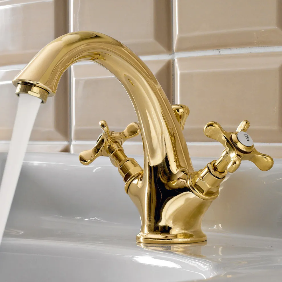 Einloch-Waschtischarmatur aus Messing Klassische Schmetterlingsgriffe - Fioretta