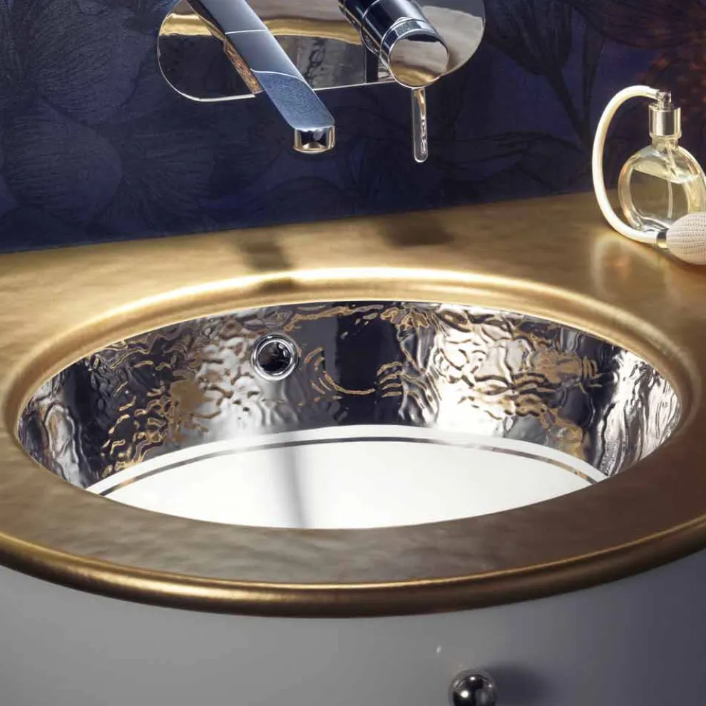 Einsatzwaschbecken Barock aus Fire Clay und Platingold made in Italy, Egeo