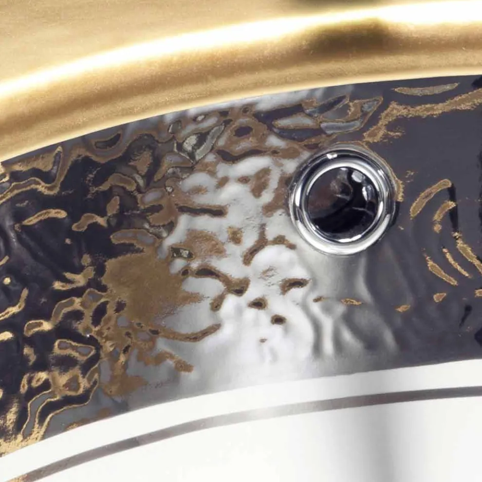 Einsatzwaschbecken Barock aus Fire Clay und Platingold made in Italy, Egeo