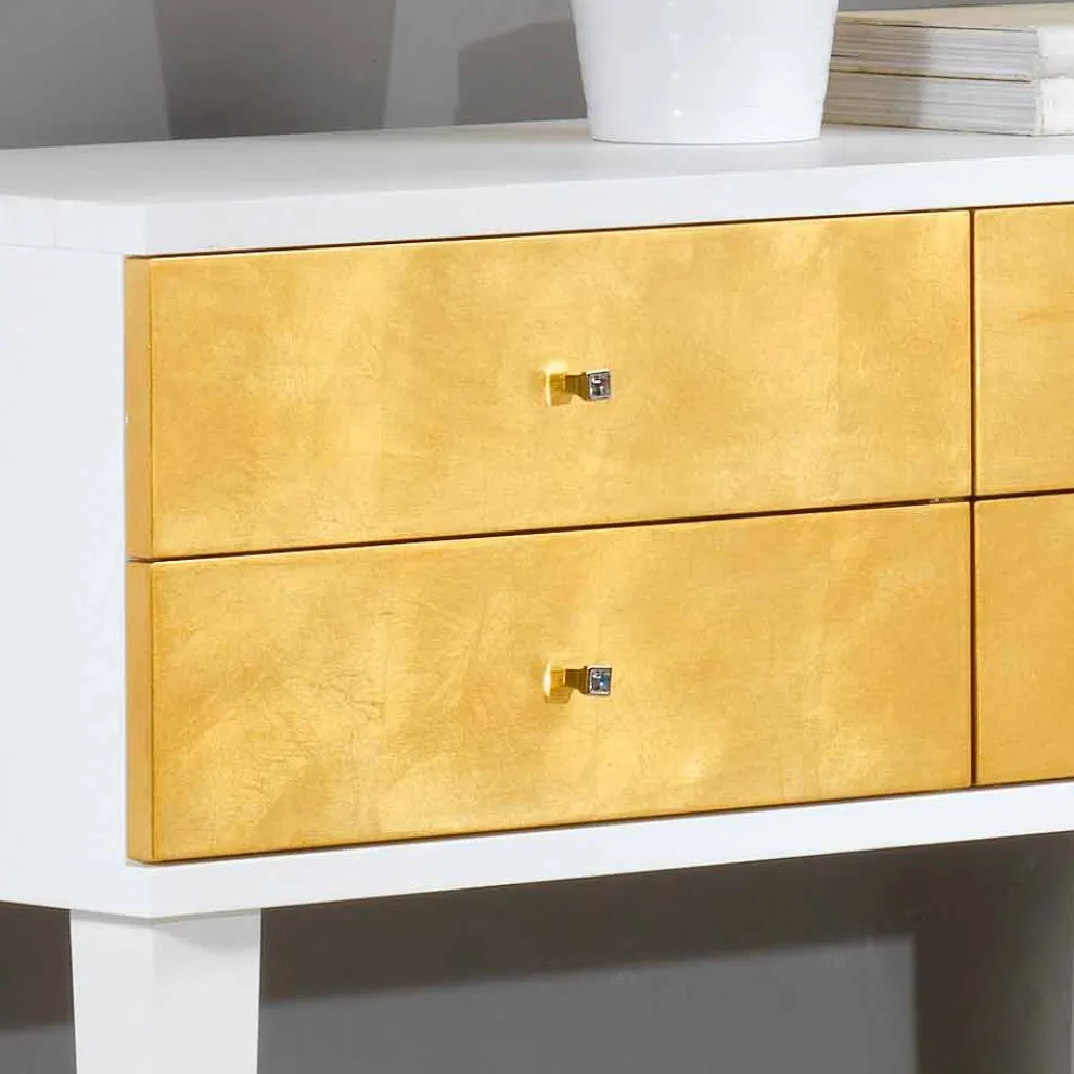 Kommode im Scandinavian Style weiß mt 4 Schubladen in Blattgold