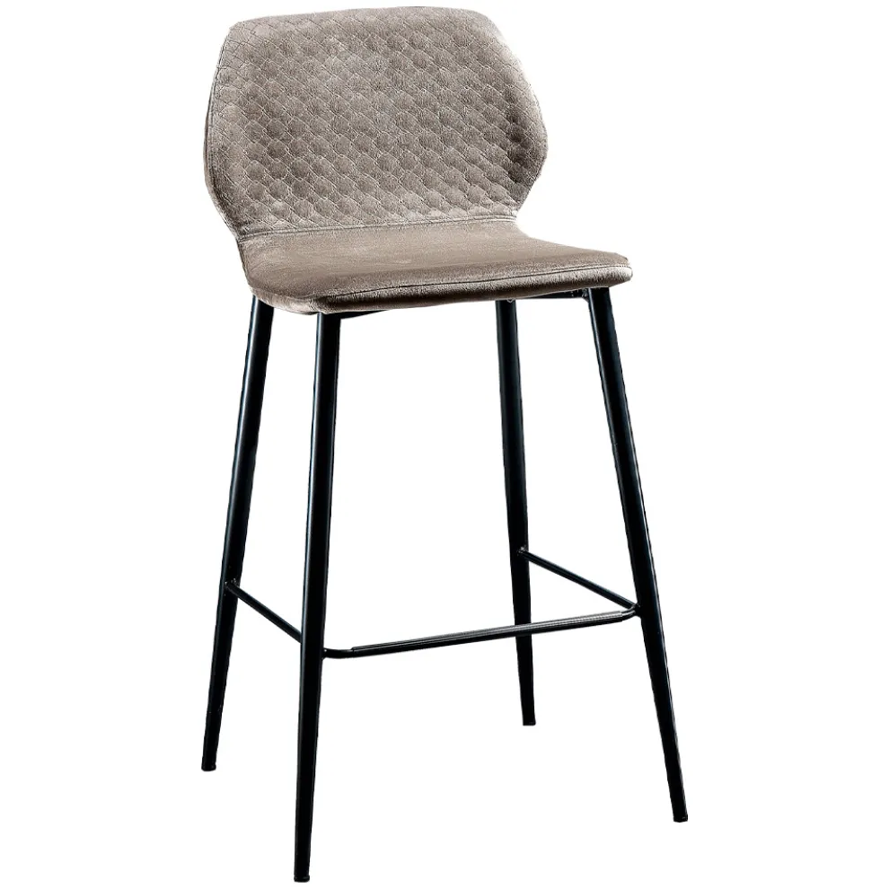 Eleganter Hocker aus farbigem gestepptem Samt und anthrazitfarbenem Metall - Scarat