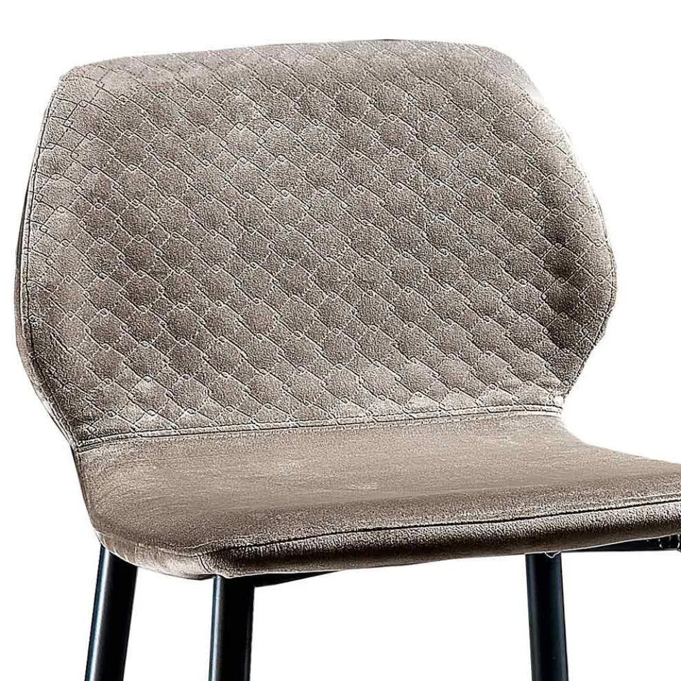 Eleganter Hocker aus farbigem gestepptem Samt und anthrazitfarbenem Metall - Scarat