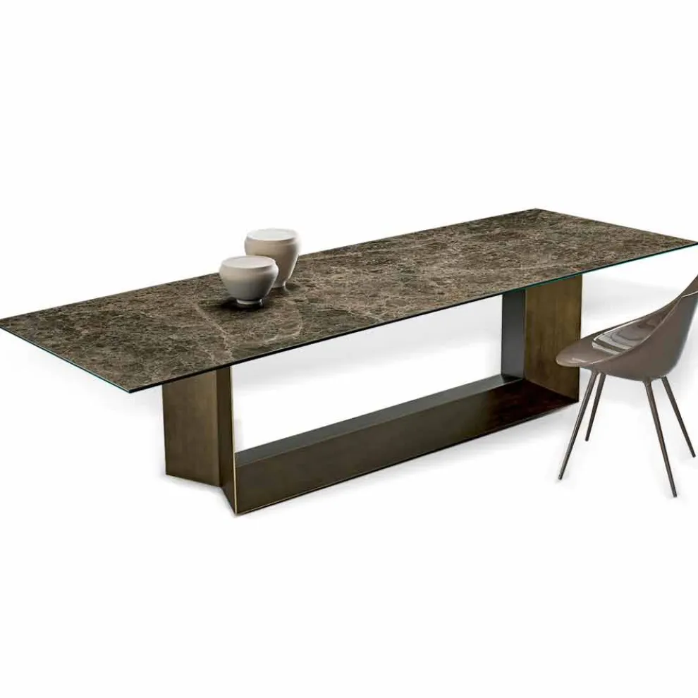 Emperador Keramik und Bronze Metall Esstisch Made in Italy - Dunkelbraun