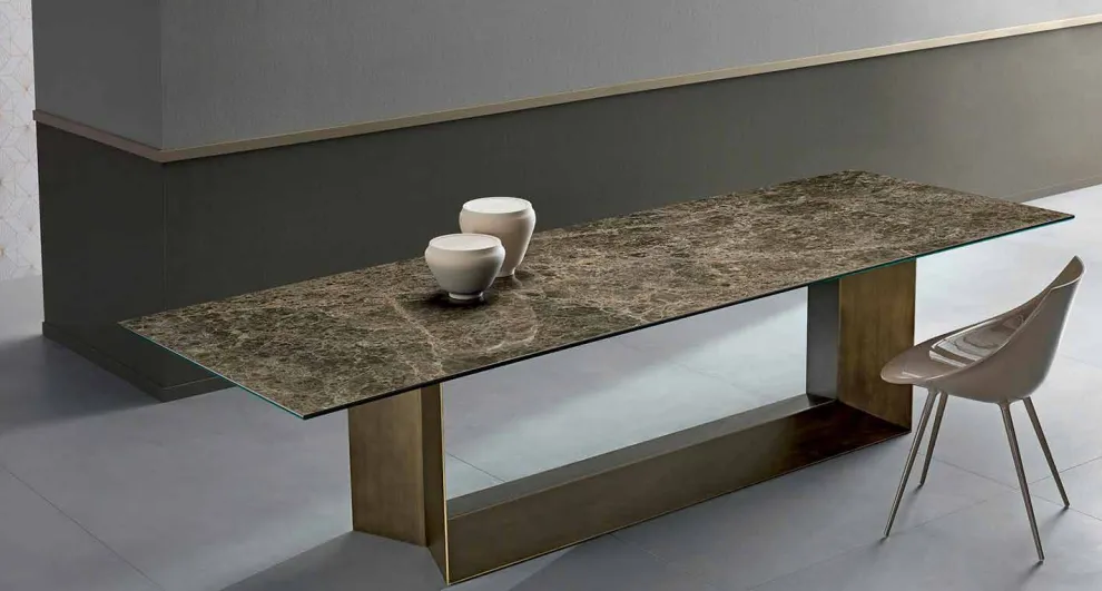 Emperador Keramik und Bronze Metall Esstisch Made in Italy - Dunkelbraun