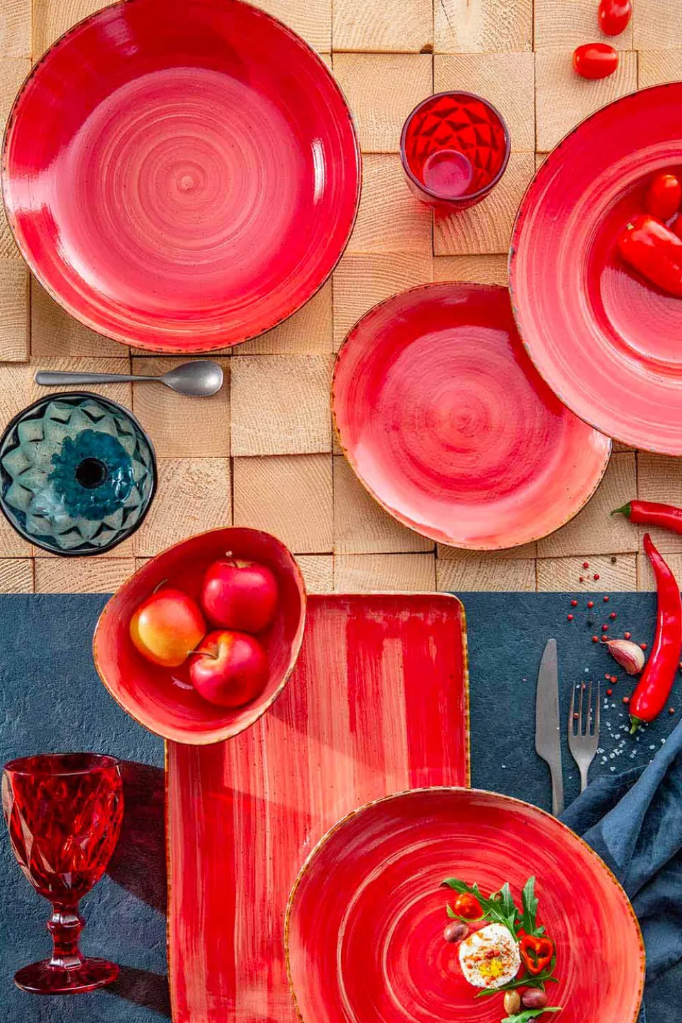 12 Stück Vorspeisenteller Service in farbigem Steinzeug von modernem Design - Simba