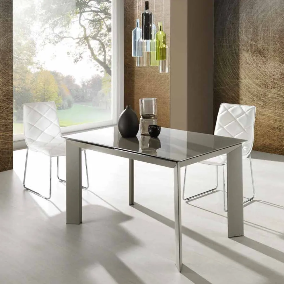 Erweiterbarer Tisch mit Zeno taupe lackiertem Hartglas