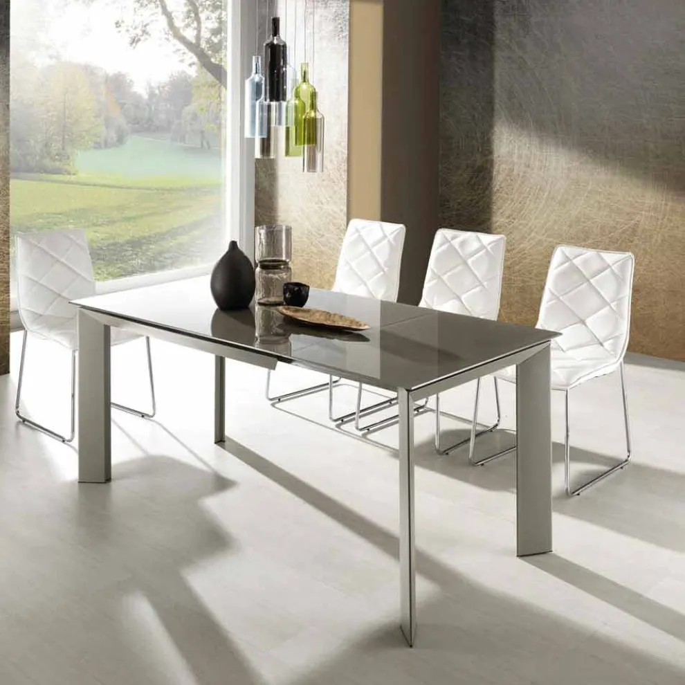 Erweiterbarer Tisch mit Zeno taupe lackiertem Hartglas