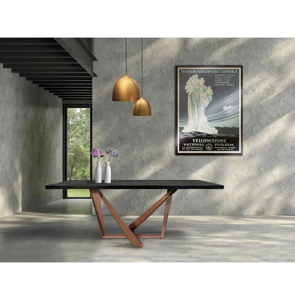 Esstisch aus Eichenholz und kupferfarbenem Nuvolato-Metall Made in Italy - Patty