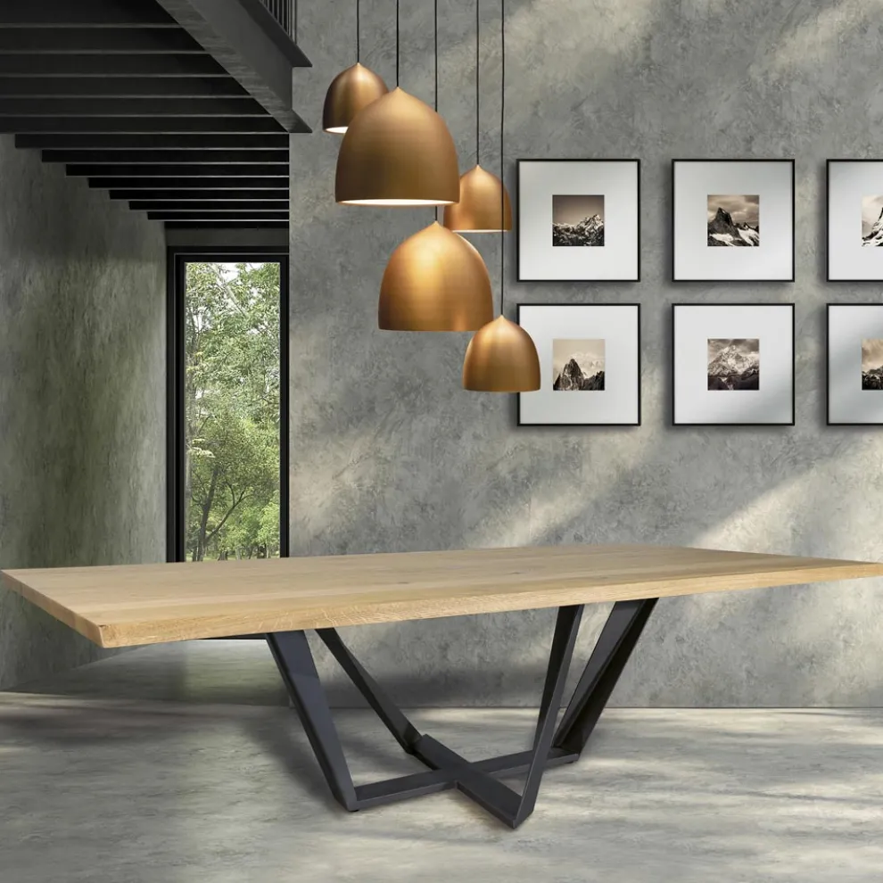 Esstisch aus Eichenholz und eisengrauem Metall Made in Italy - Patty