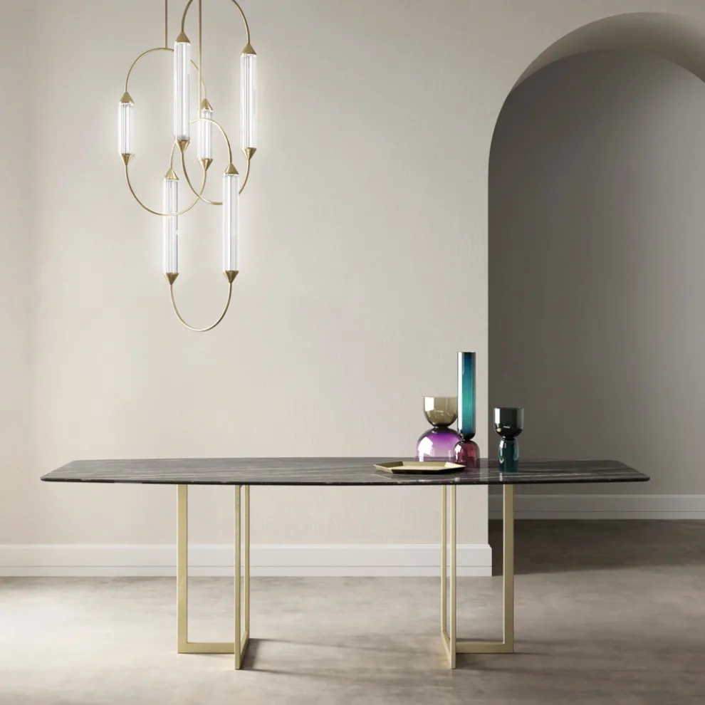 Esstisch aus Feinsteinzeug und Metall Made in Italy - Emilio