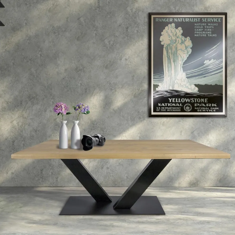 Esstisch aus furnierter, plattierter Eiche und Metall Made in Italy - Riad