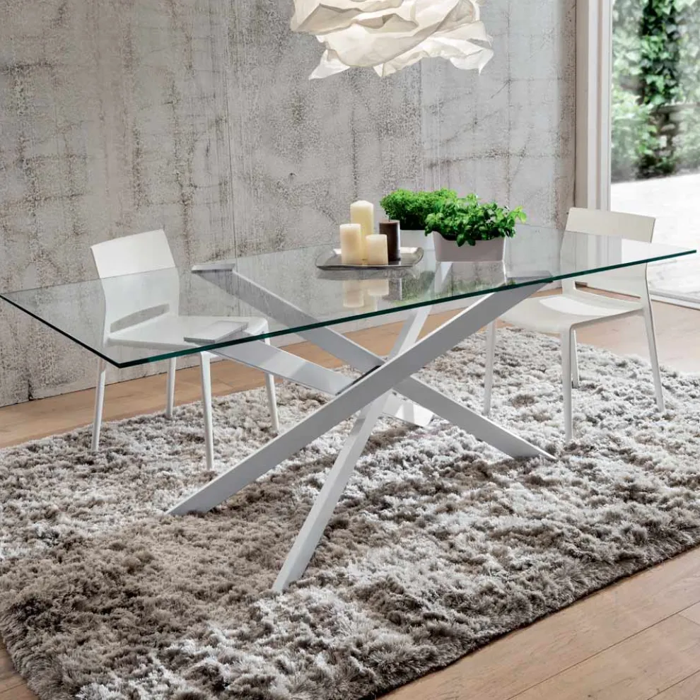 Esstisch aus gehärtetem Glas und Luxusmetall Made in Italy - Carlino