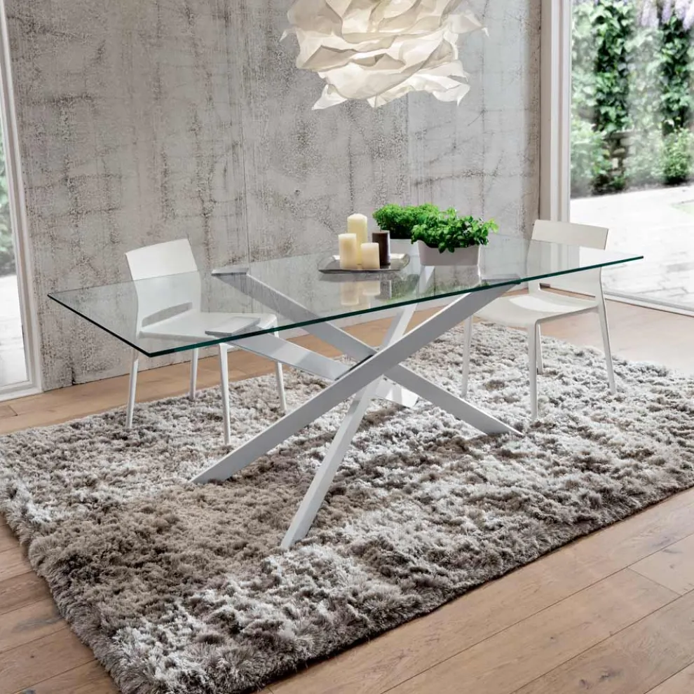 Esstisch aus gehärtetem Glas und Luxusmetall Made in Italy - Carlino