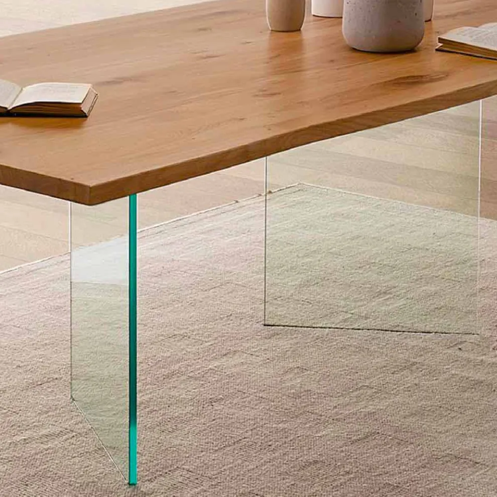 Esstisch aus geknoteter Eiche und hochwertigem Glas Made in Italy - Sibillo