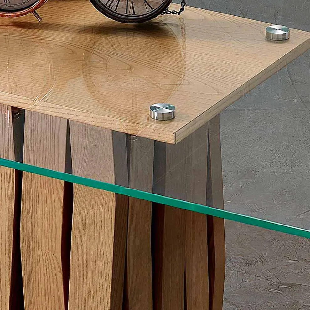 Esstisch aus Glas und Massivholz made in Italy, Egisto