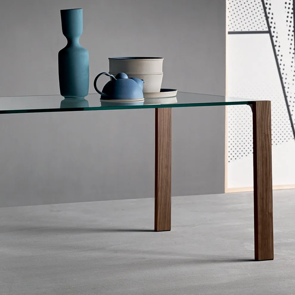 Esstisch aus Glas und Beine aus Eiche oder Nussbaum Canaletto - Aschio