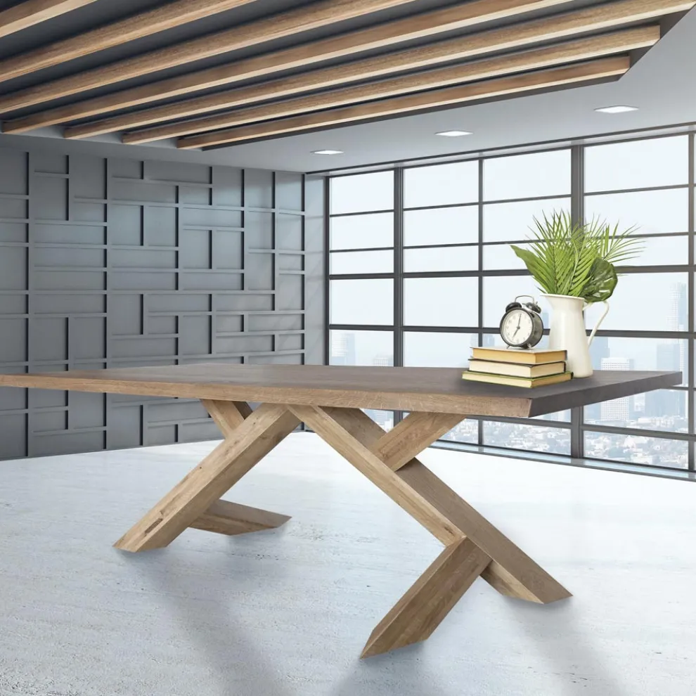 Esstisch aus massiver Eiche mit verschiedenen Kanten erhältlich Made in Italy - Boromir