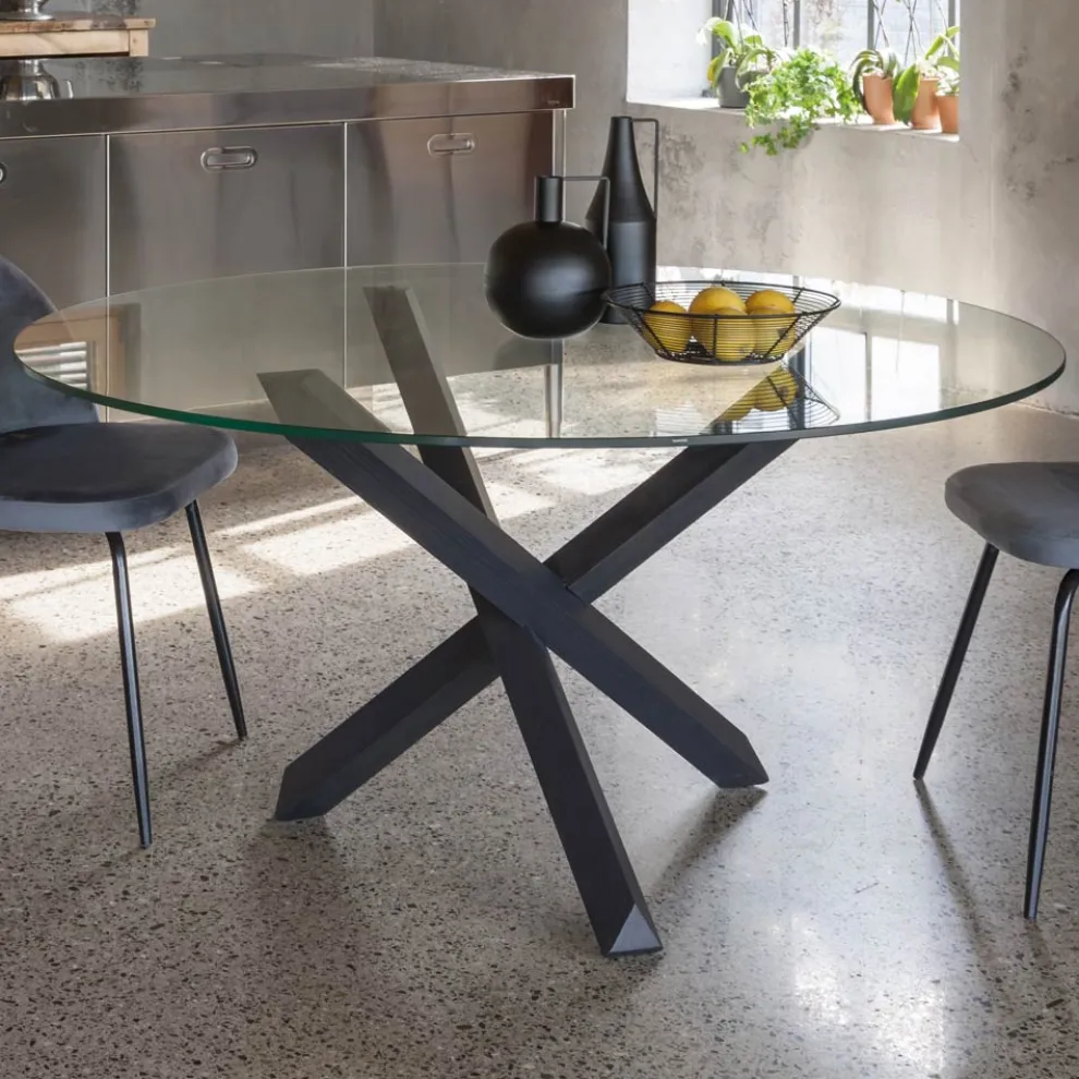 Esstisch aus massiver Buche und Platte aus gehärtetem Glas - Evergreen