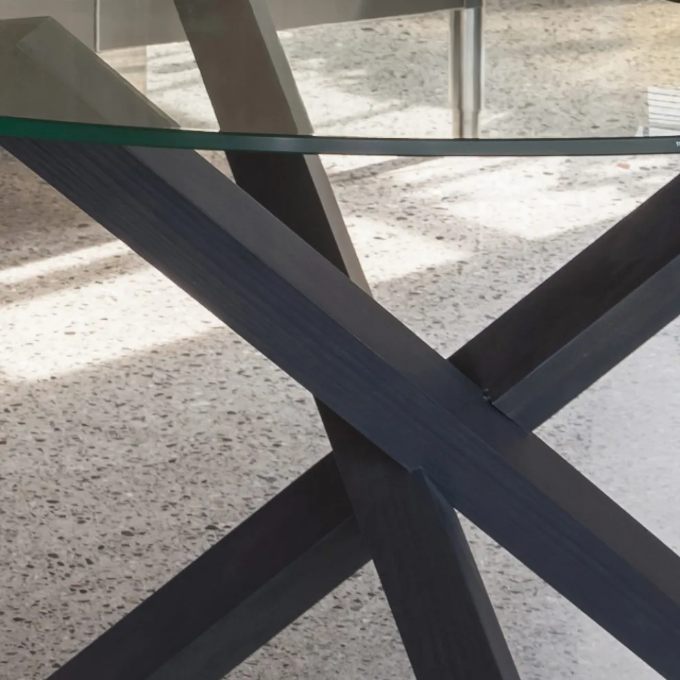 Esstisch aus massiver Buche und Platte aus gehärtetem Glas - Evergreen