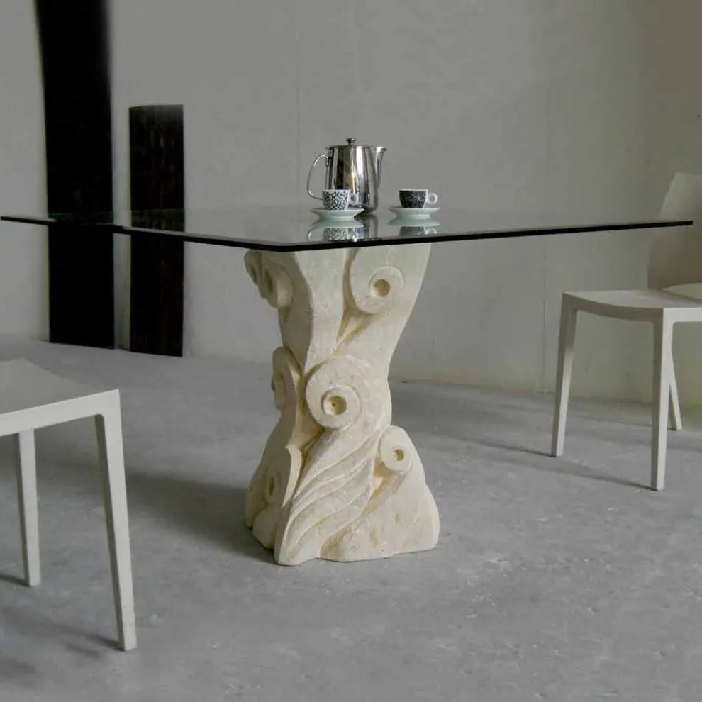 Esstisch aus Stein mit Kristall Tischplatte in modernem Design Giasone